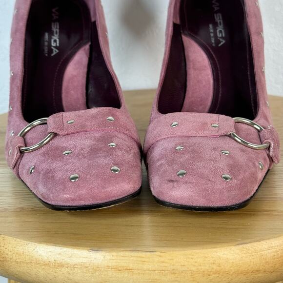 Y2K Via Spiga Pink Suede Studded Stiletto Pumps Square Toe Size 7 1/2 - Picture 4 of 8
